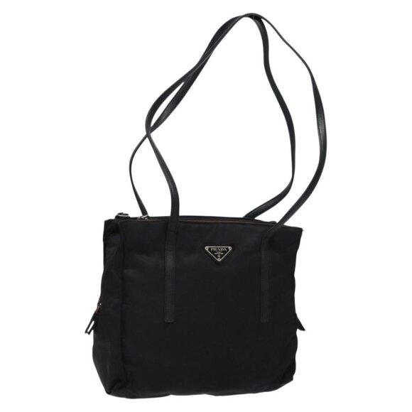 PRADA Tote Bag Nylon Leather Black Silver Auth ki5841 - Picture 1 of 16